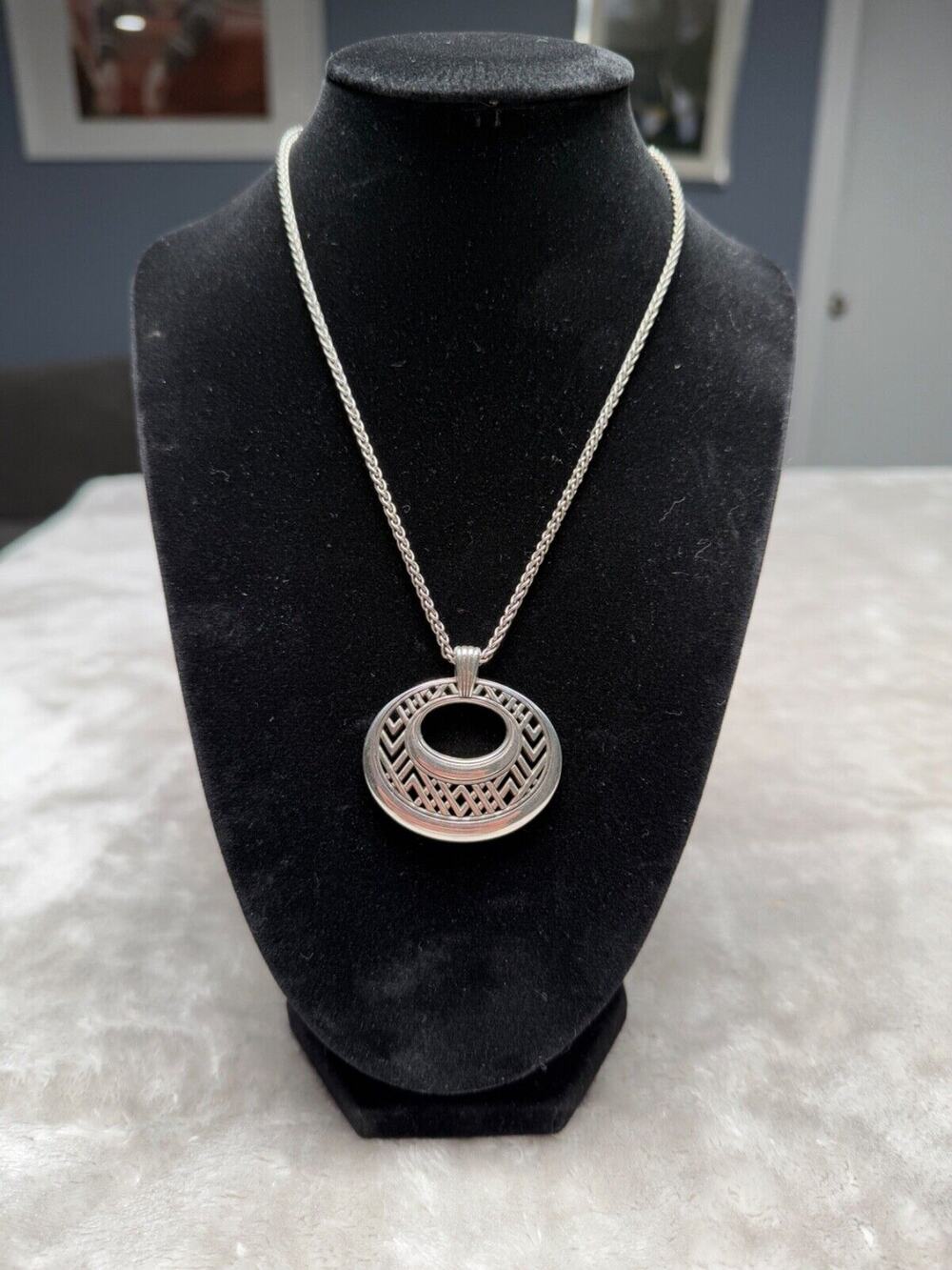 Brighton Interlude Woven Oval Pendant Silver Tone Necklace Adjustable 15-18"